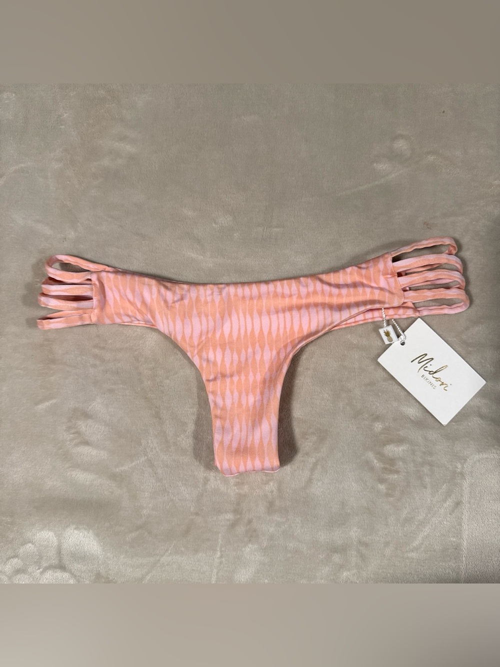 Midori Peach-Pink Patterned Bikini Fabric with Gold Logo